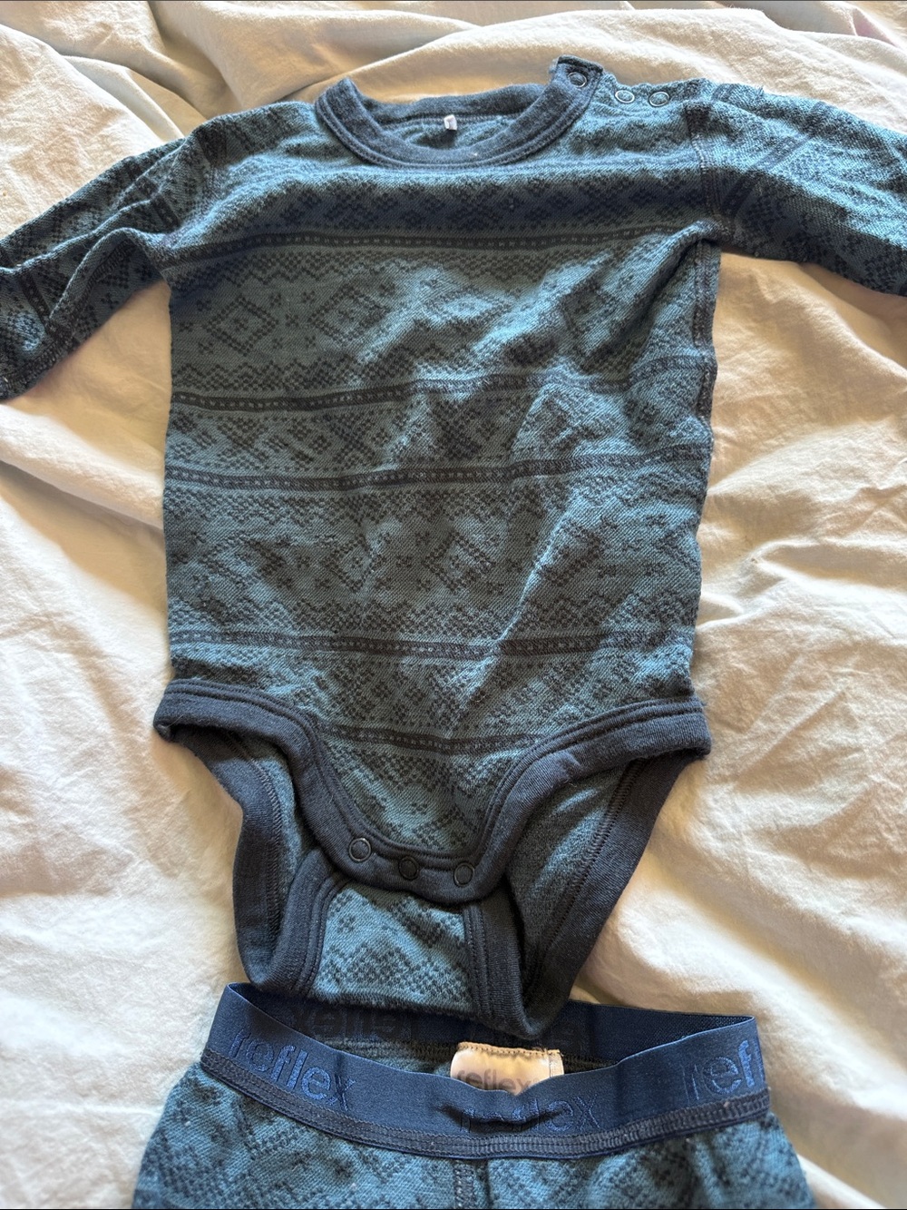Wool Reflex Kids Long-underwear One-Piece Bodysuit and pants in Blue and Navy